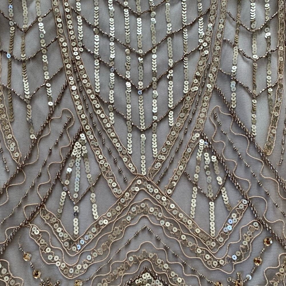 SUE WONG 4 Champagne Silver Sequin embellished beaded Cocktail formal dr… - Picture 14 of 17